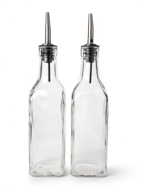 Clear Glass Oil & Vinegar Bottles with Stainless Pour Spouts - Set of 2